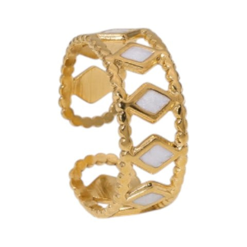 Verstelbare RVS Ring Emaille Ruitjes - Goud met Wit of Zwart - Aramat Jewels - Ringen - cadeautip