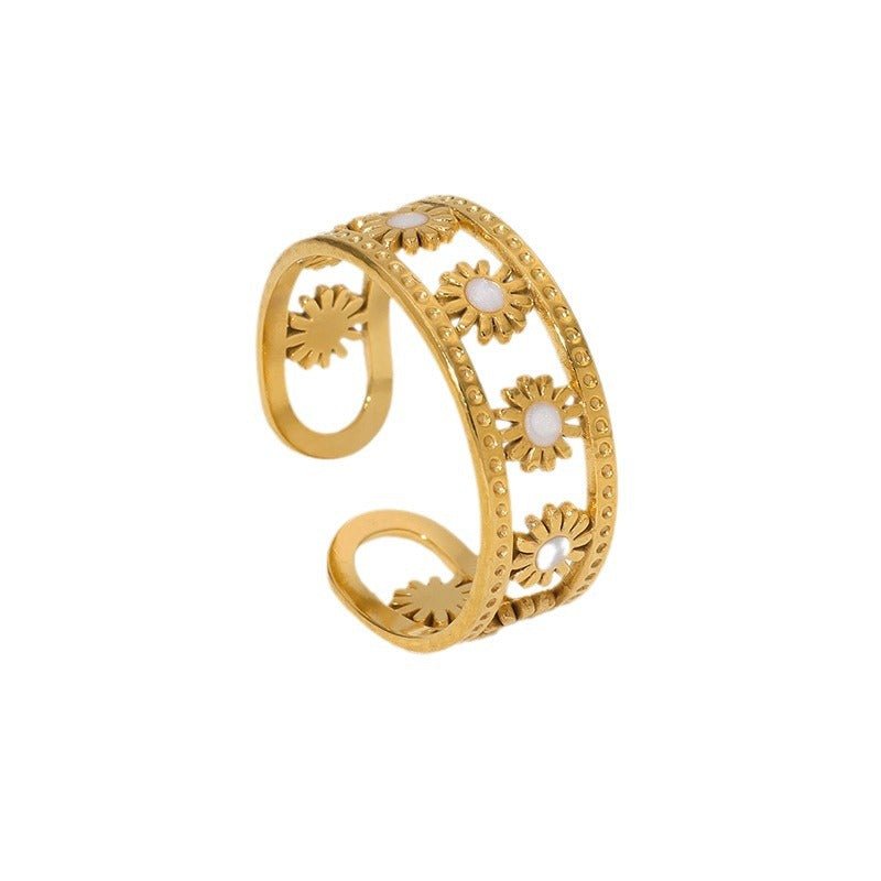 Verstelbare RVS Ring met Emaille Bloemen - Goudkleur (7 mm) - Aramat Jewels - Ringen - cadeautip