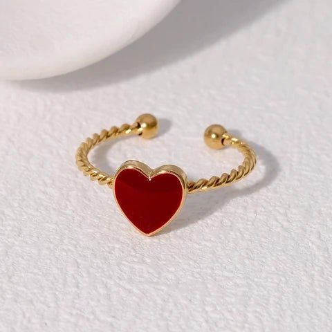 Verstelbare RVS Ring met Emaille Hartje - Goudkleur (8,5 mm) - Aramat Jewels - Ringen - cadeautip