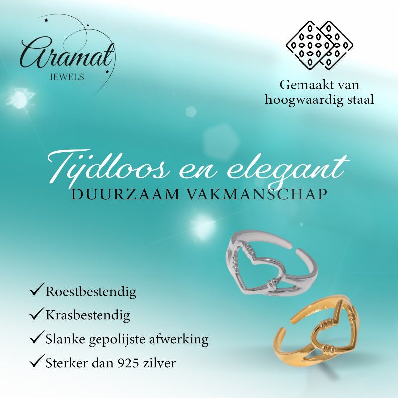 Verstelbare RVS Ring met Open Hartje (11 mm) - Aramat Jewels - Ringen - cadeautip