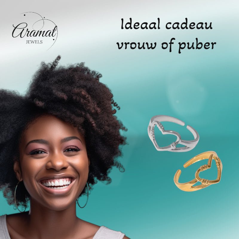 Verstelbare RVS Ring met Open Hartje (11 mm) - Aramat Jewels - Ringen - cadeautip