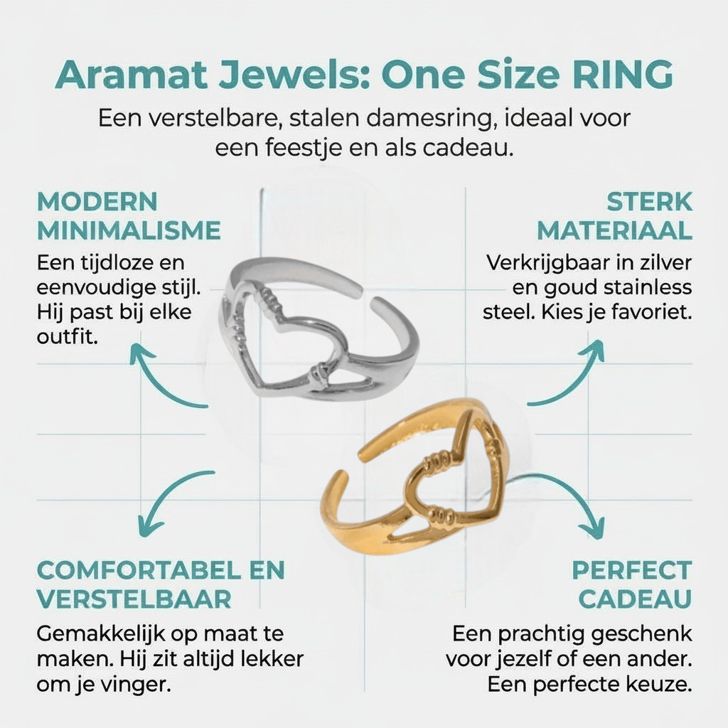 Verstelbare RVS Ring met Open Hartje (11 mm) - Aramat Jewels - Ringen - cadeautip