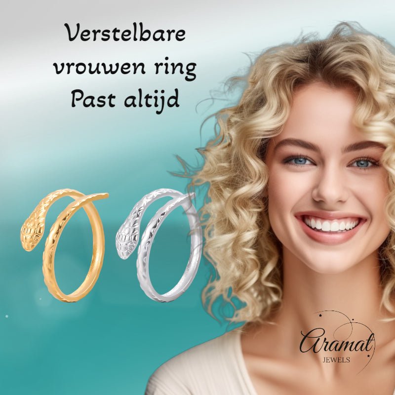 Verstelbare Slangenring van RVS - Cobra Design (13 mm) - Aramat Jewels - Ringen - cadeautip