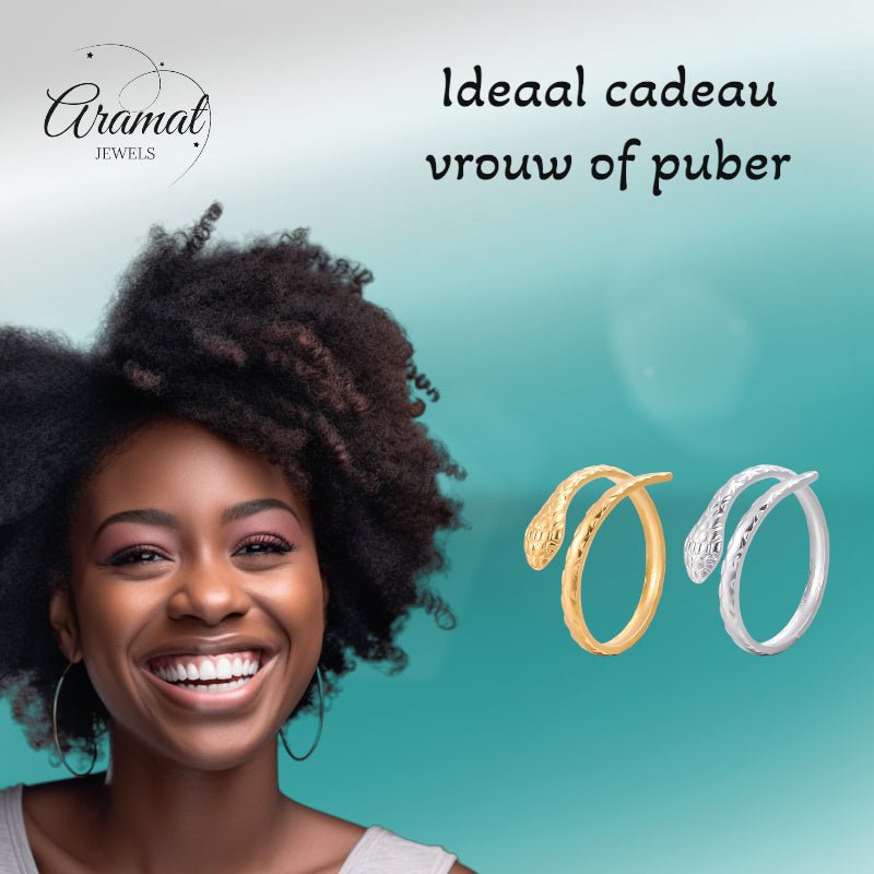 Verstelbare Slangenring van RVS - Cobra Design (13 mm) - Aramat Jewels - Ringen - cadeautip
