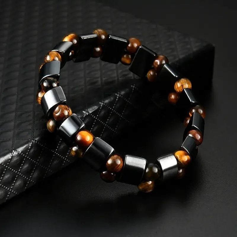 Aramat Jewels® verstelbare armband met tijgeroog en hematiet natuurstenen, unisex, bruin en grijs