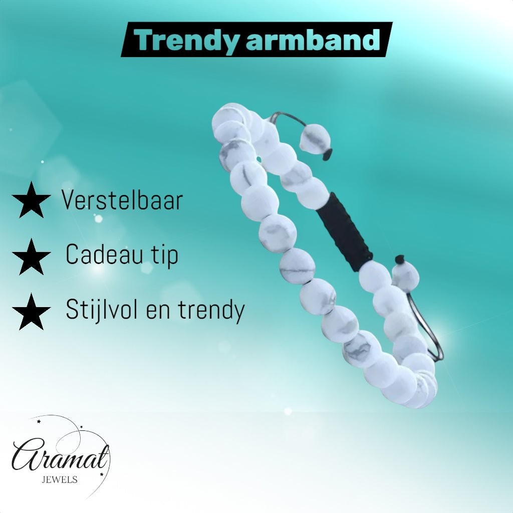 Verstelbare Wit Howliet Armband natuursteen - Aramat Jewels - Armbanden - cadeautip