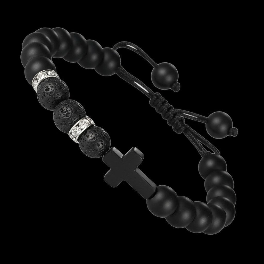 Verstelbare Zwarte Armband Met Lavasteen - Aramat Jewels - Armbanden - cadeautip