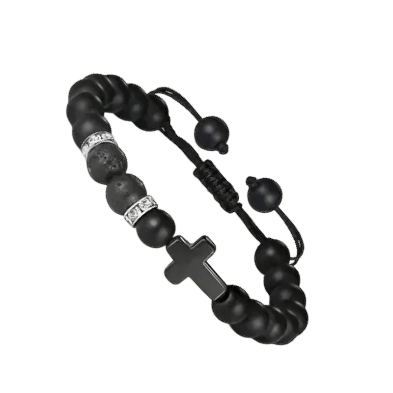 Zwarte kralenarmband met zilveren kralen