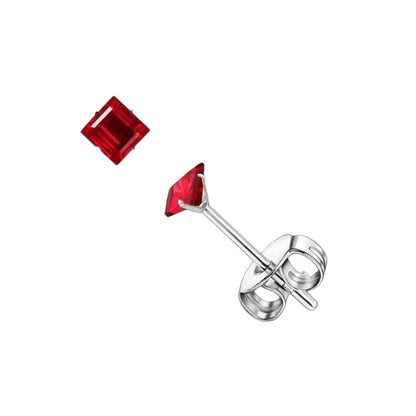 Oorbellen – RVS Zilverkleur met Rode Vierkante Zirkonia (3mm)