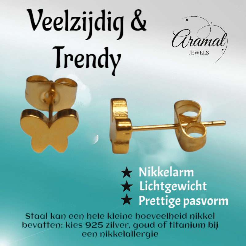 Vlinder oorstekers goudkleur 7x5mm – RVS - Aramat Jewels - Oorbellen - cadeautip