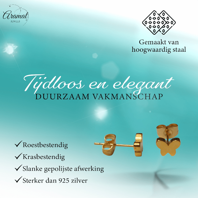 Vlinder oorstekers goudkleur 7x5mm – RVS - Aramat Jewels - Oorbellen - cadeautip
