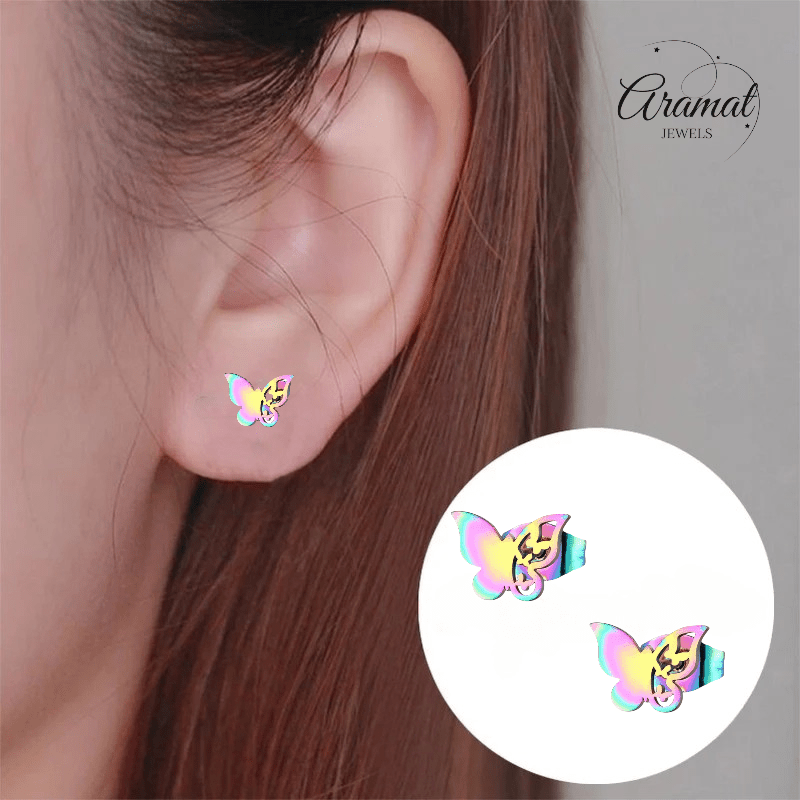 Vlinder oorstekers multikleur – 8x10mm uniek design - Aramat Jewels - Oorbellen - cadeautip