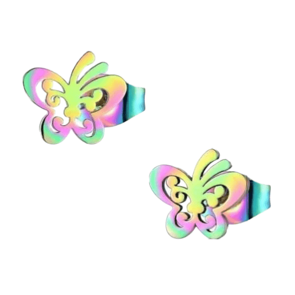 Vlinder oorstekers multikleur staal – 8x9mm open - Aramat Jewels - Oorbellen - cadeautip