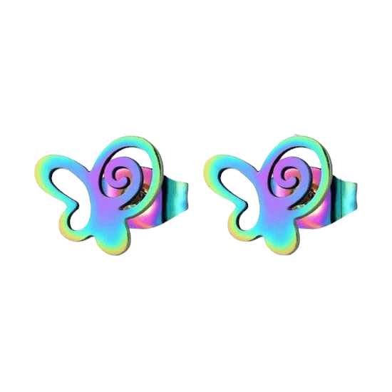 Vlinder oorstekers multikleur staal – 9mm open - Aramat Jewels - Oorbellen - cadeautip
