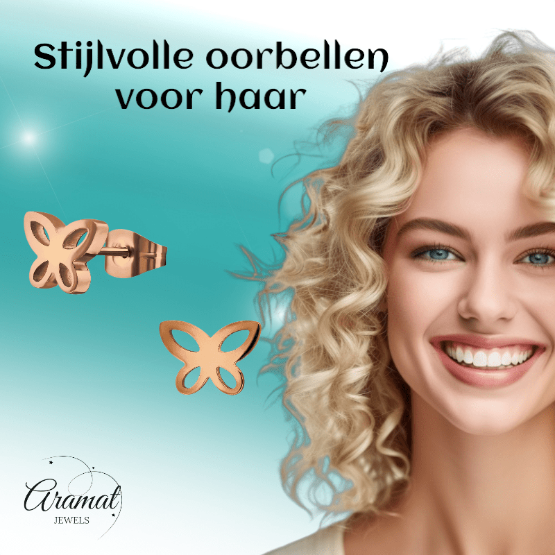 Vlinder oorstekers rosegoud – 7x9mm open design - Aramat Jewels - Oorbellen - cadeautip