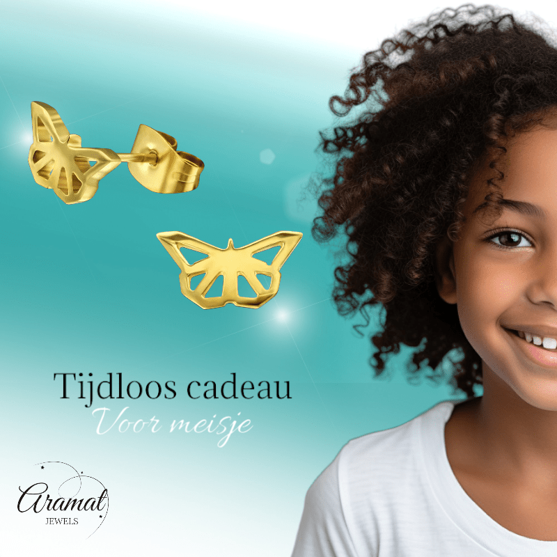 Vlinder oorstekers RVS goudkleur – 5x10mm - Aramat Jewels - Oorbellen - cadeautip