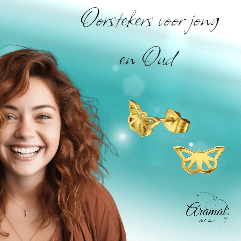 Vlinder oorstekers RVS goudkleur – 5x10mm - Aramat Jewels - Oorbellen - cadeautip