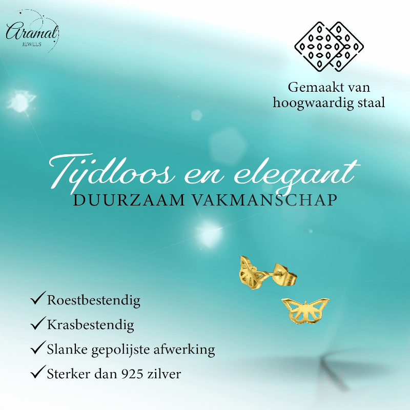 Vlinder oorstekers RVS goudkleur – 5x10mm - Aramat Jewels - Oorbellen - cadeautip