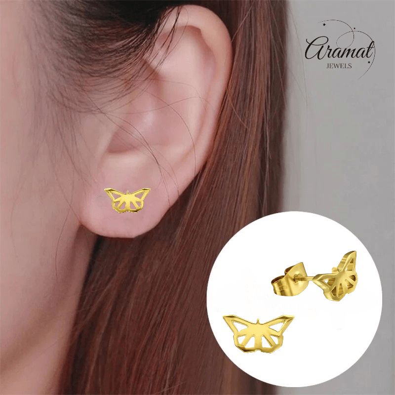 Vlinder oorstekers RVS goudkleur – 5x10mm - Aramat Jewels - Oorbellen - cadeautip