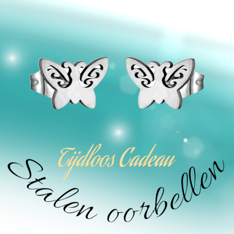 Vlinder oorstekers staal – 7x9mm open vleugel - Aramat Jewels - Oorbellen - cadeautip