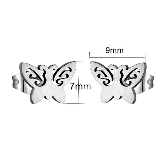 Vlinder oorstekers staal – 7x9mm open vleugel - Aramat Jewels - Oorbellen - cadeautip