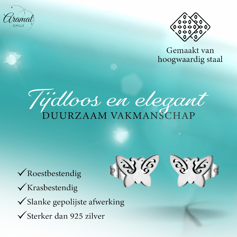 Vlinder oorstekers staal – 7x9mm open vleugel - Aramat Jewels - Oorbellen - cadeautip