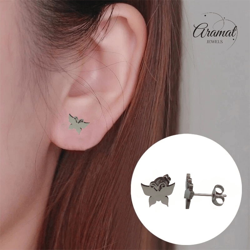 Vlinder oorstekers staal – zilverkleur 8x10mm dicht - Aramat Jewels - Oorbellen - cadeautip
