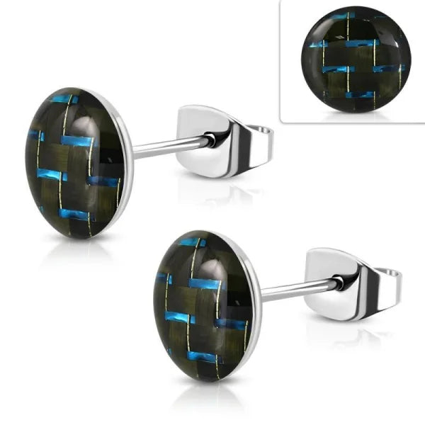 Stoere Stalen Logo Oorknoppen - Trendy Oorbellen 9.5mm / Gevlochten-blauw-zwart