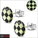 Stoere Stalen Logo Oorknoppen - Trendy Oorbellen 10mm / Geruit-zwart-wit