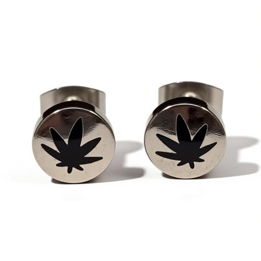 Weed Leaf Earrings 8mm - Stainless Steel