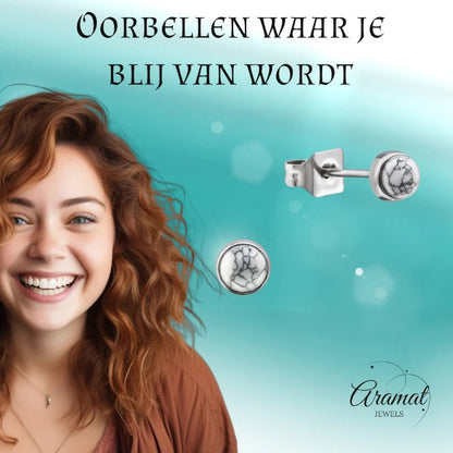 Witte Howliet Oorbellen Staal – 6mm - oor1919 - 34475 - Oorbellen kopen# - 6mm - alles - cadeau