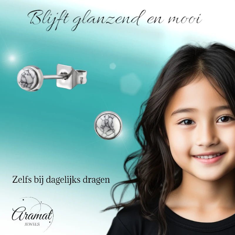 Witte Howliet Oorbellen Staal – 6mm - oor1919 - 34475 - Oorbellen kopen# - 6mm - alles - cadeau