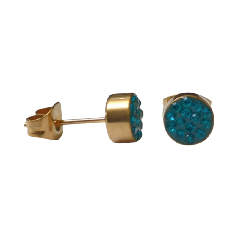 Zeegroene kristallen oorstekers 6 mm – goudkleurig - oor3100 - Oorbellen kopen# - 6mm - alles - Blauwgroen