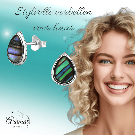 Zilveren Abalone Oorbellen 10x8 mm - oor973 - 30899 - Oorbellen kopen# - 10mm - 925 Zilver - Abalone
