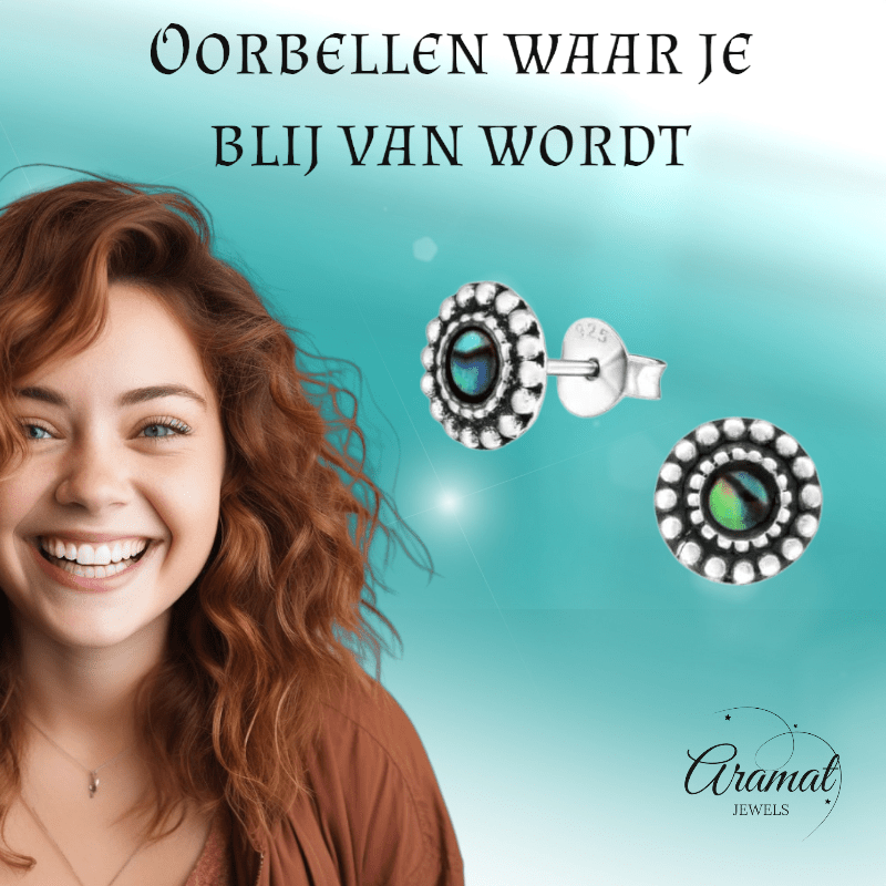 Zilveren Abalone Ronde Oorbellen 8 mm - oor1001 - Oorbellen kopen# - 8mm - 925 Zilver - Abalone