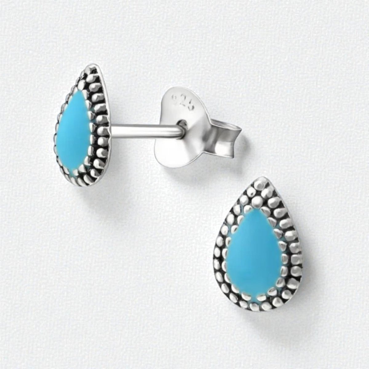 Zilveren Bali Druppel Oorbellen – 7x4mm – Emaille in Zwart, Blauw of Rood - Aramat Jewels - Oorbellen - cadeautip