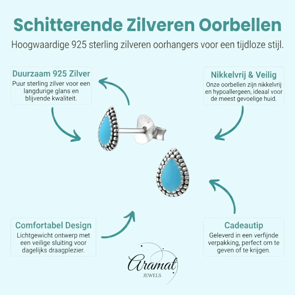 Zilveren Bali Druppel Oorbellen – 7x4mm – Emaille in Zwart, Blauw of Rood - Aramat Jewels - Oorbellen - cadeautip