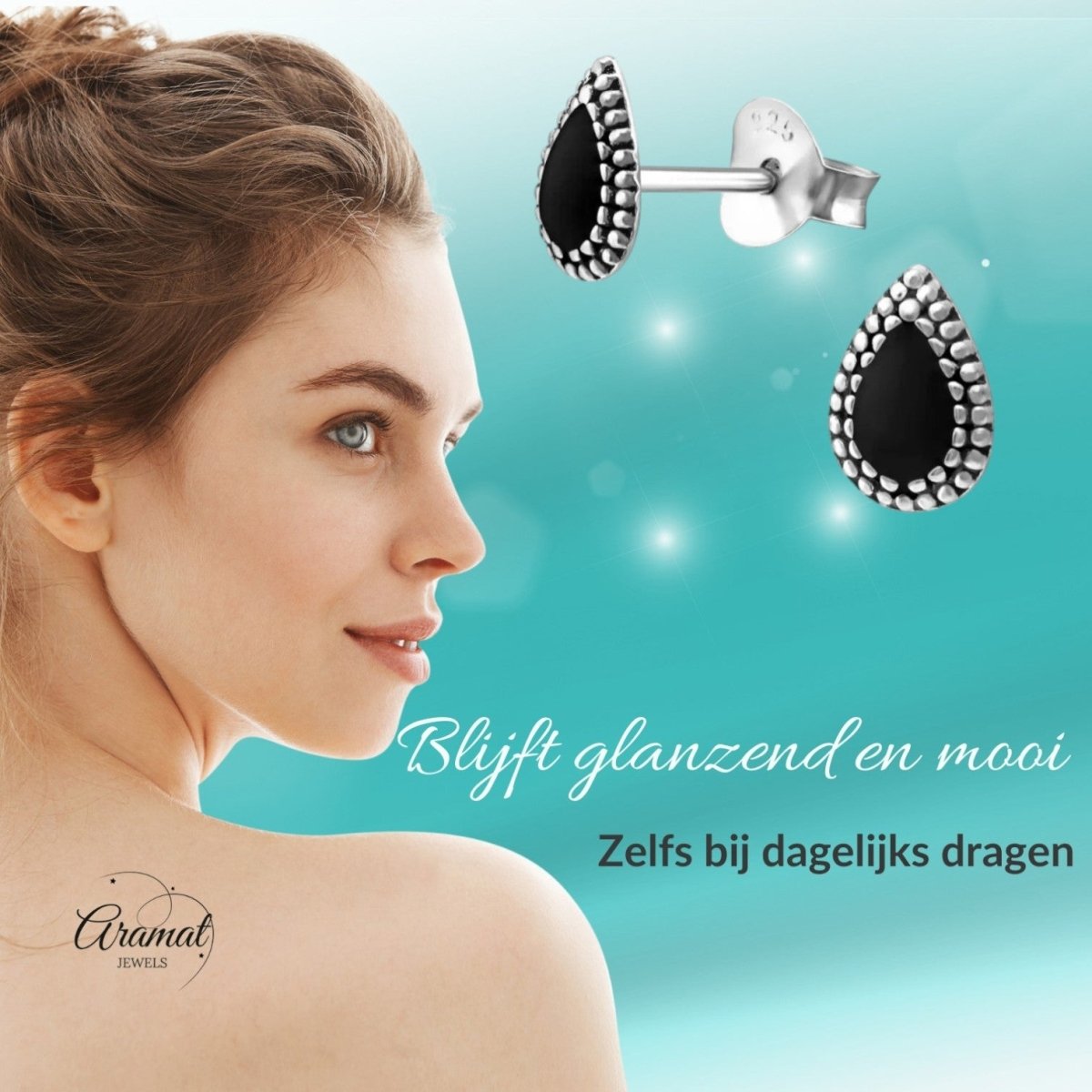 Zilveren Bali Druppel Oorbellen – 7x4mm – Emaille in Zwart, Blauw of Rood - Aramat Jewels - Oorbellen - cadeautip