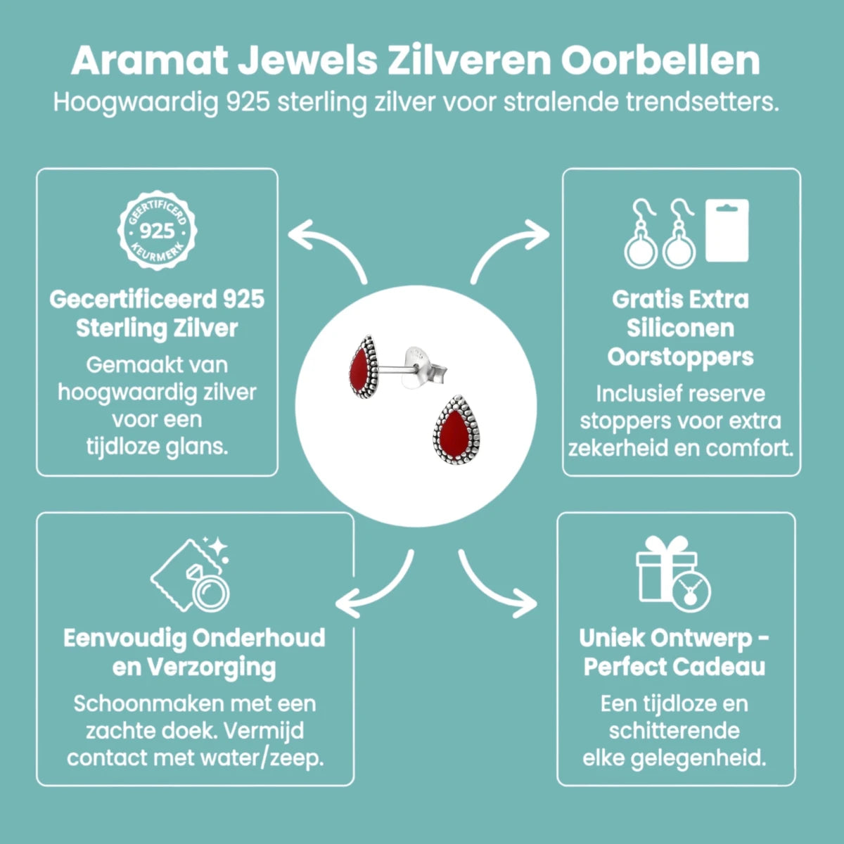 Zilveren Bali Druppel Oorbellen – 7x4mm – Emaille in Zwart, Blauw of Rood - Aramat Jewels - Oorbellen - cadeautip