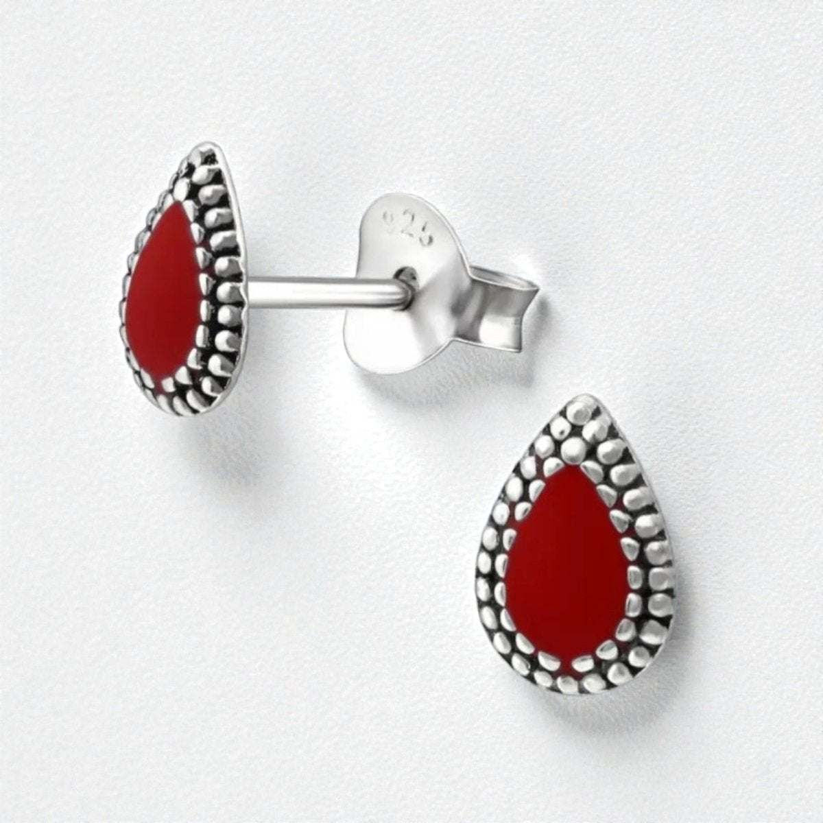 Zilveren Bali Druppel Oorbellen – 7x4mm – Emaille in Zwart, Blauw of Rood - Aramat Jewels - Oorbellen - cadeautip