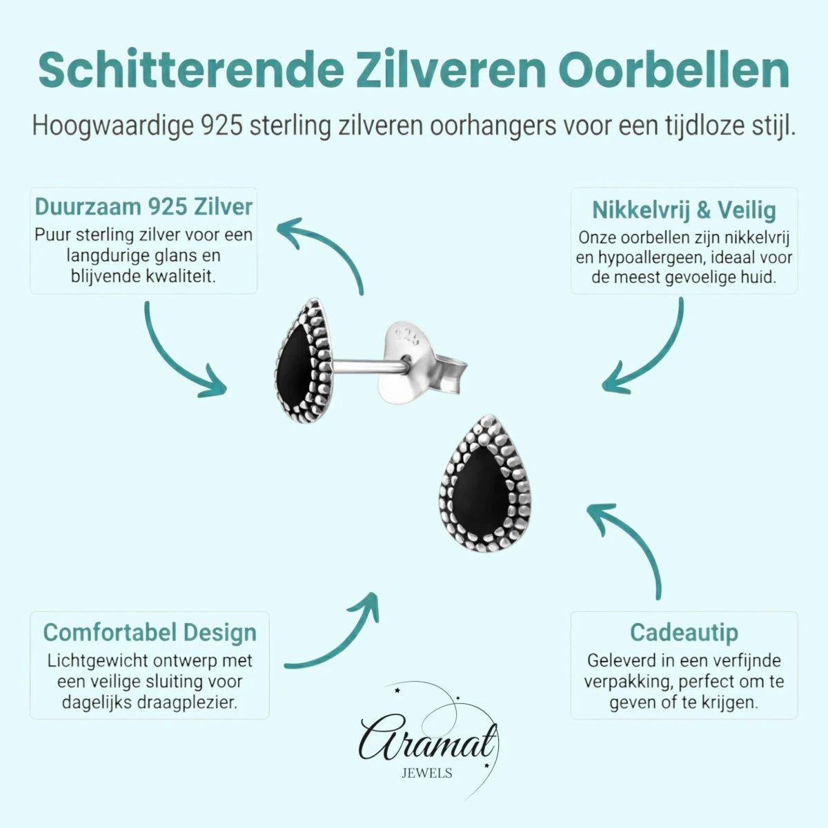 Zilveren Bali Druppel Oorbellen – 7x4mm – Emaille in Zwart, Blauw of Rood - Aramat Jewels - Oorbellen - cadeautip