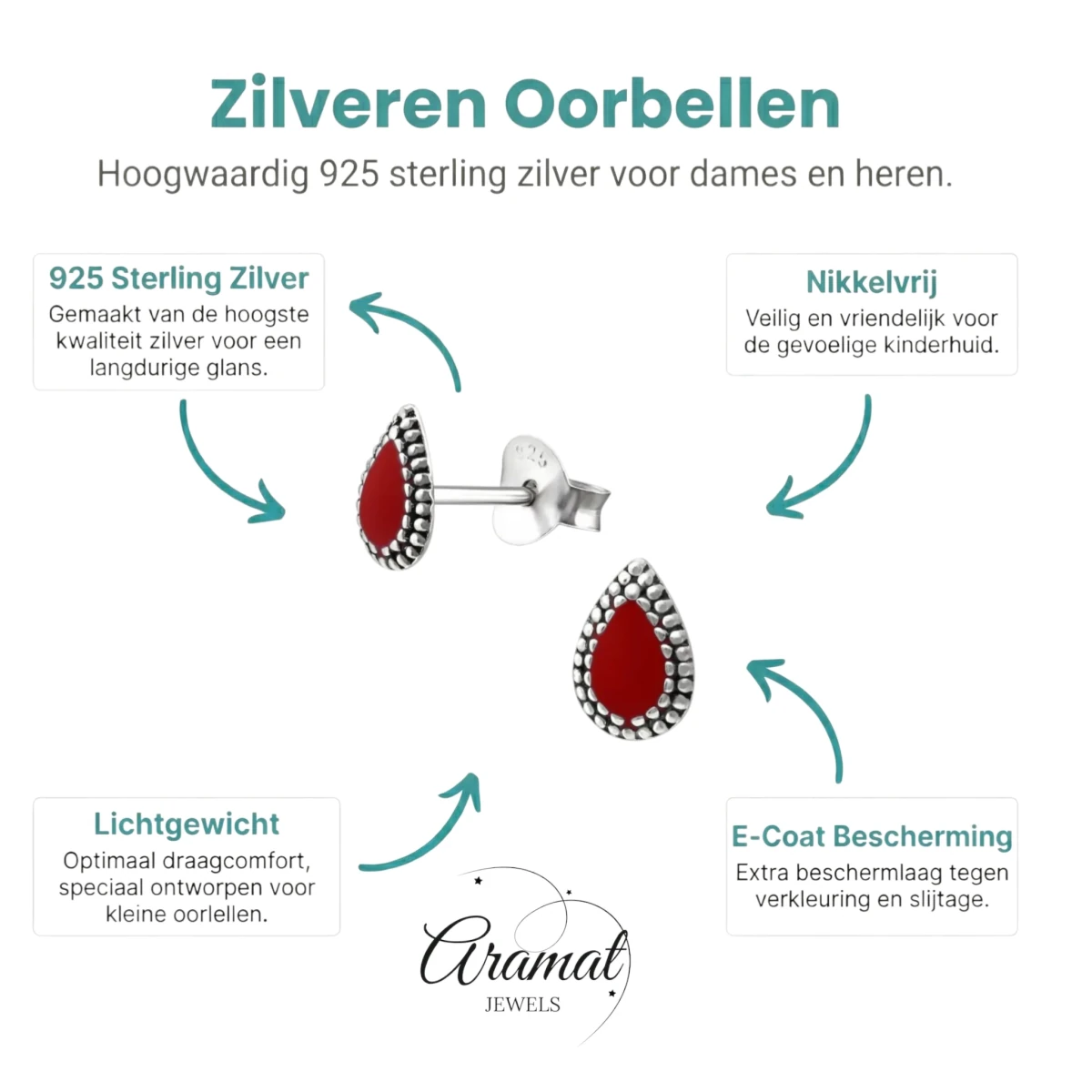 Zilveren Bali Druppel Oorbellen – 7x4mm – Emaille in Zwart, Blauw of Rood - Aramat Jewels - Oorbellen - cadeautip