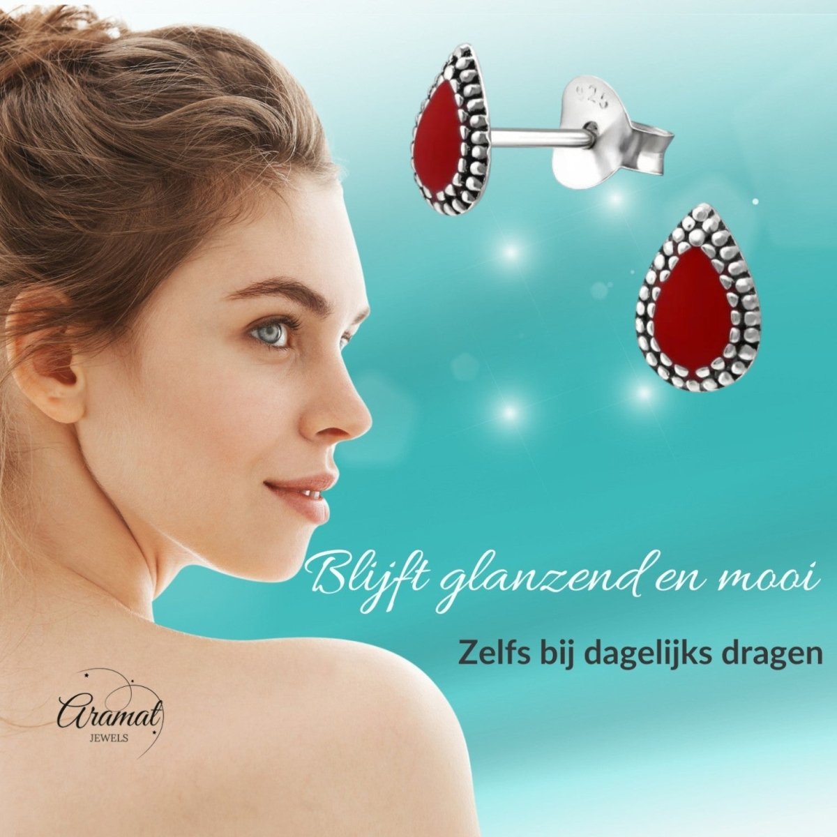 Zilveren Bali Druppel Oorbellen – 7x4mm – Emaille in Zwart, Blauw of Rood - Aramat Jewels - Oorbellen - cadeautip