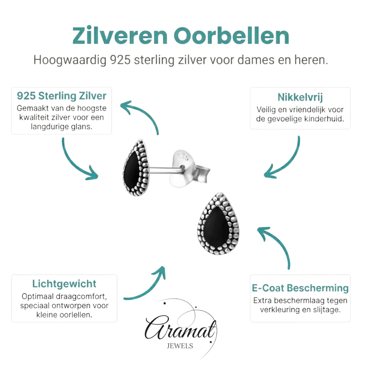 Zilveren Bali Druppel Oorbellen – 7x4mm – Emaille in Zwart, Blauw of Rood - Aramat Jewels - Oorbellen - cadeautip