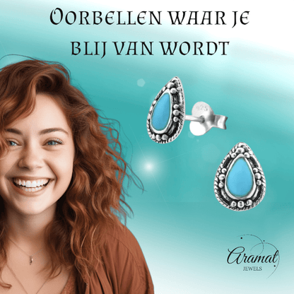 Zilveren Bali Druppel Oorbellen – 9x6mm – Geoxideerd Emaille-Oorbellen uniseks -925 Zilver-9mm-cadeau