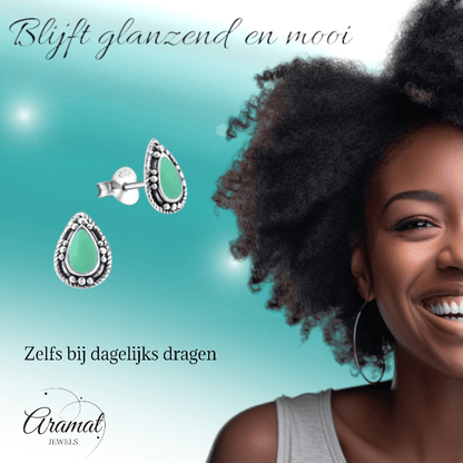Zilveren Bali Druppel Oorbellen – 9x6mm – Geoxideerd Emaille-Oorbellen uniseks -925 Zilver-9mm-cadeau