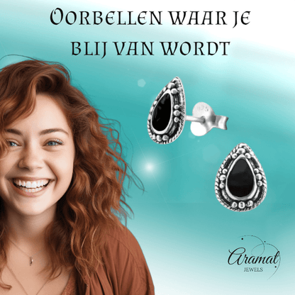 Zilveren Bali Druppel Oorbellen – 9x6mm – Geoxideerd Emaille-Oorbellen uniseks -925 Zilver-9mm-cadeau