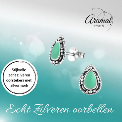Zilveren Bali Druppel Oorbellen – 9x6mm – Geoxideerd Emaille-Oorbellen uniseks -925 Zilver-9mm-cadeau