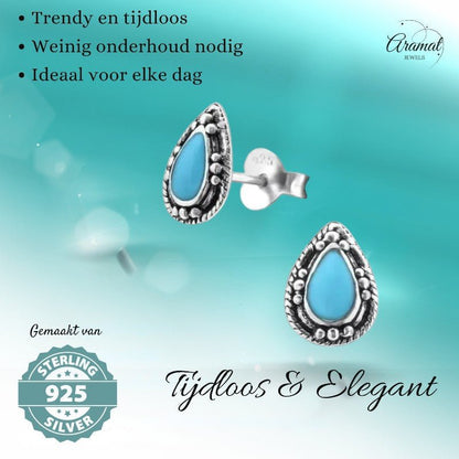 Zilveren Bali Druppel Oorbellen – 9x6mm – Geoxideerd Emaille-Oorbellen uniseks -925 Zilver-9mm-cadeau
