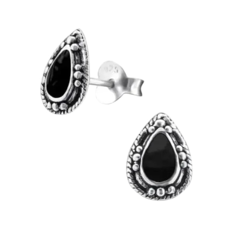 Zilveren Bali Druppel Oorbellen – 9x6mm – Geoxideerd Emaille-Oorbellen uniseks -925 Zilver-9mm-cadeau